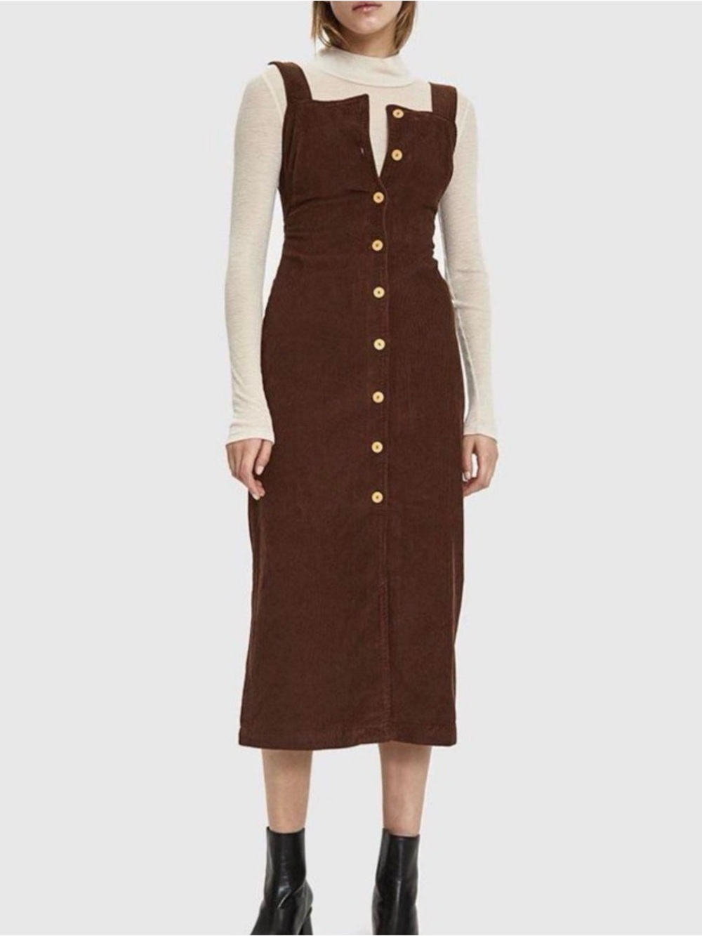 Paloma Wool Brown Button-Front Corduroy Midi Dress